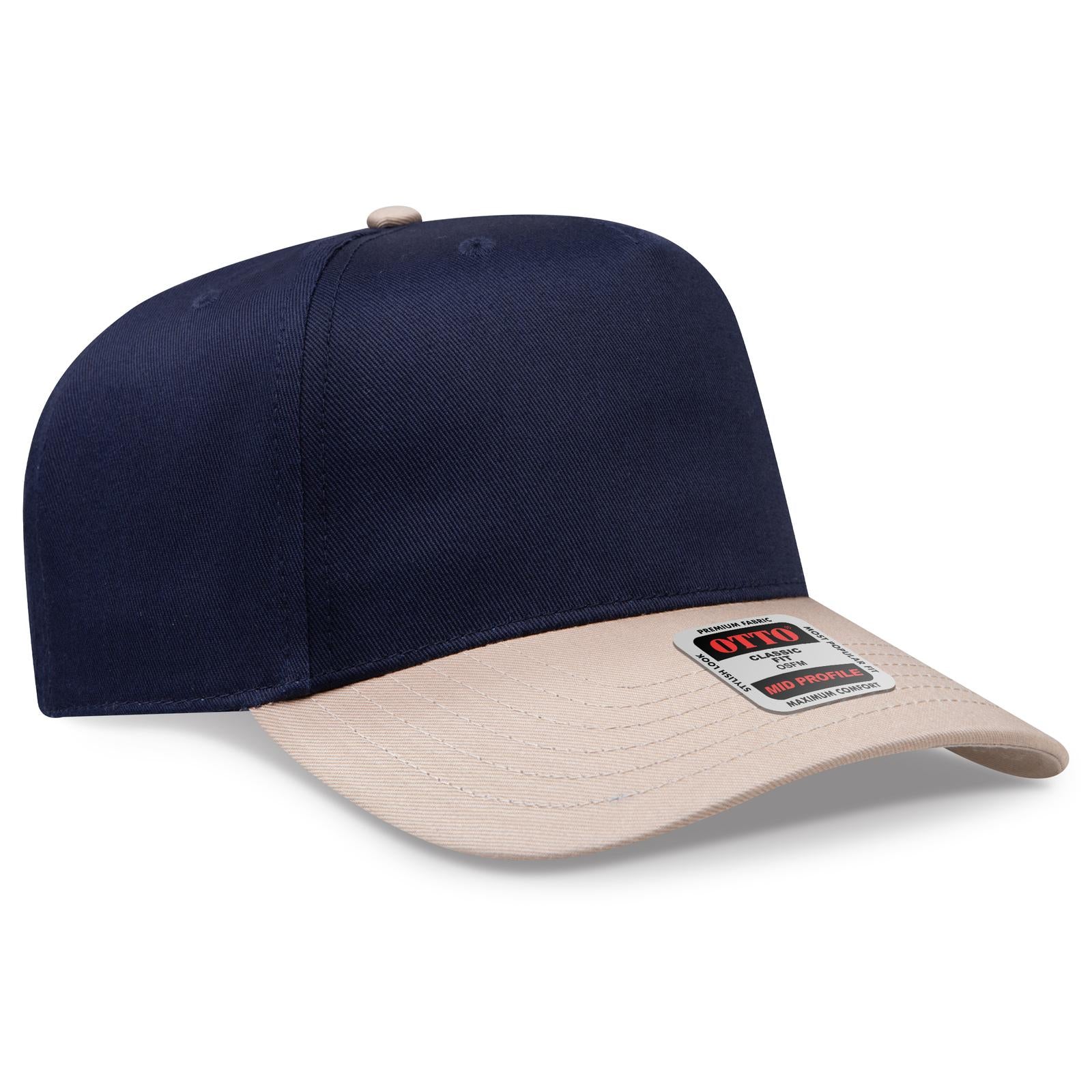 Right View of 3204 - Kha/Nvy OTTO CAP 5 Panel Mid Profile Baseball Cap