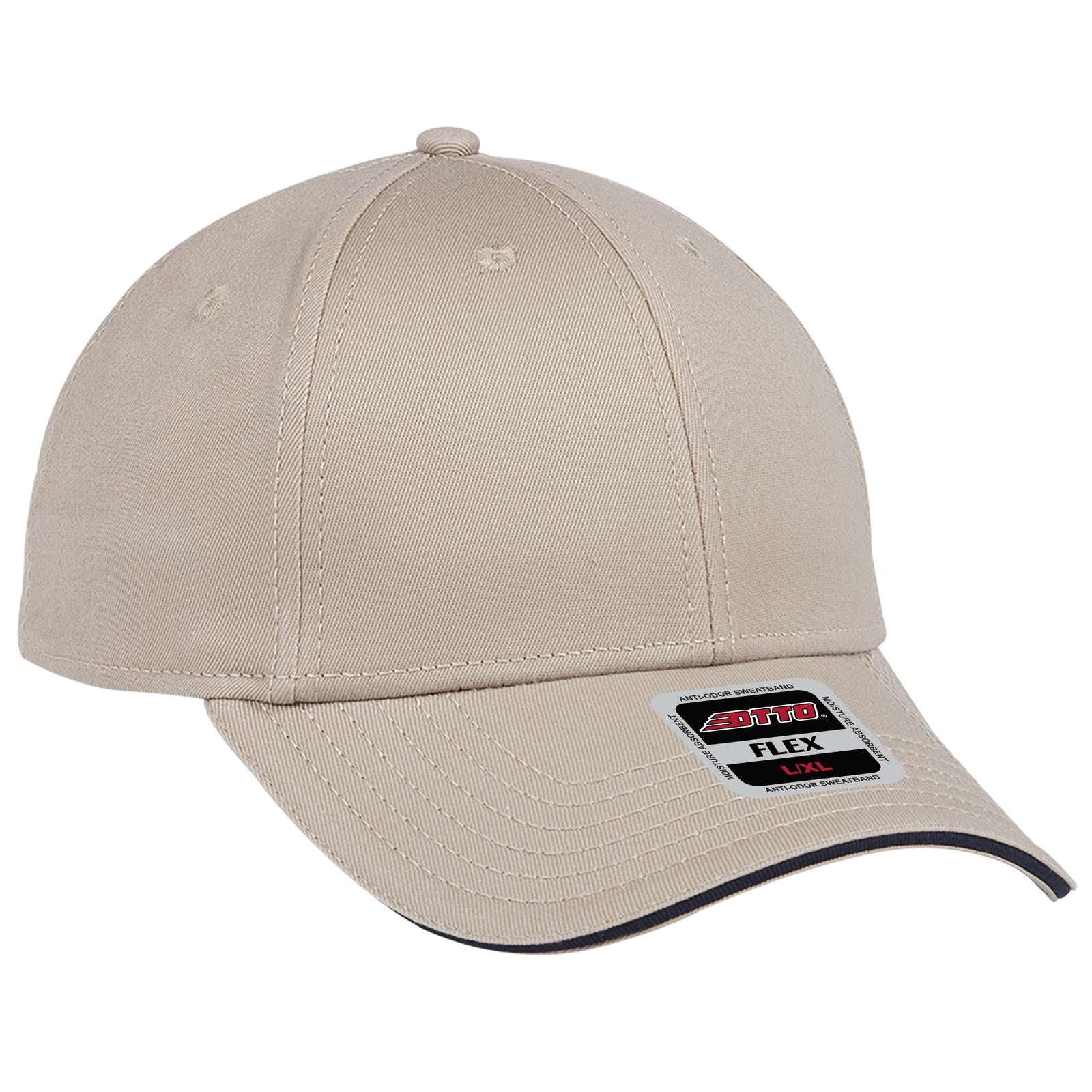 Front View of 323204 - Kha/Kha/Nvy OTTO CAP "OTTO FLEX" Fitted 6 Panel Low Profile Baseball Cap