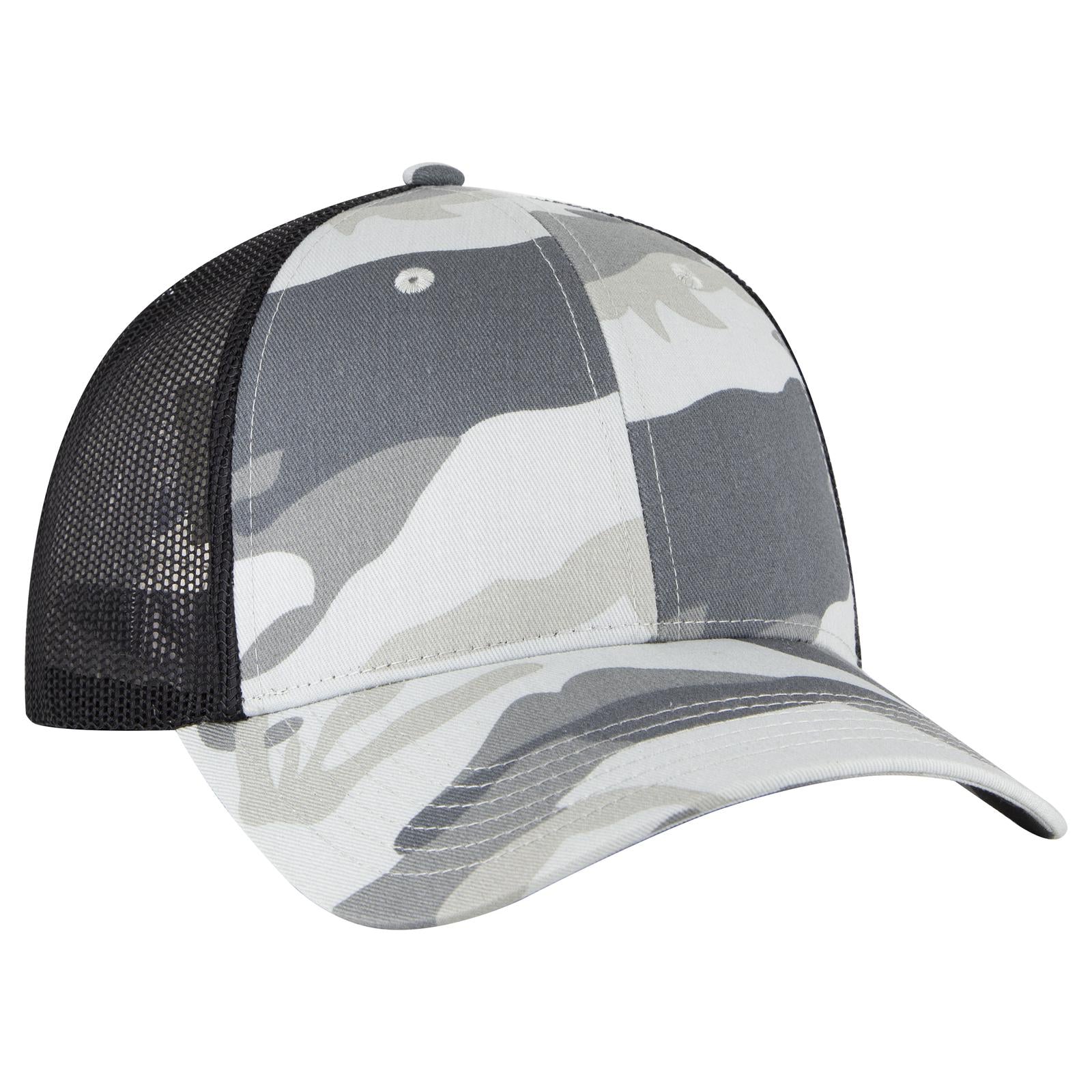 Front View of 351403 - St.Gry/Gry/Blk OTTO CAP Camouflage 6 Panel Low Profile Mesh Back Trucker Hat