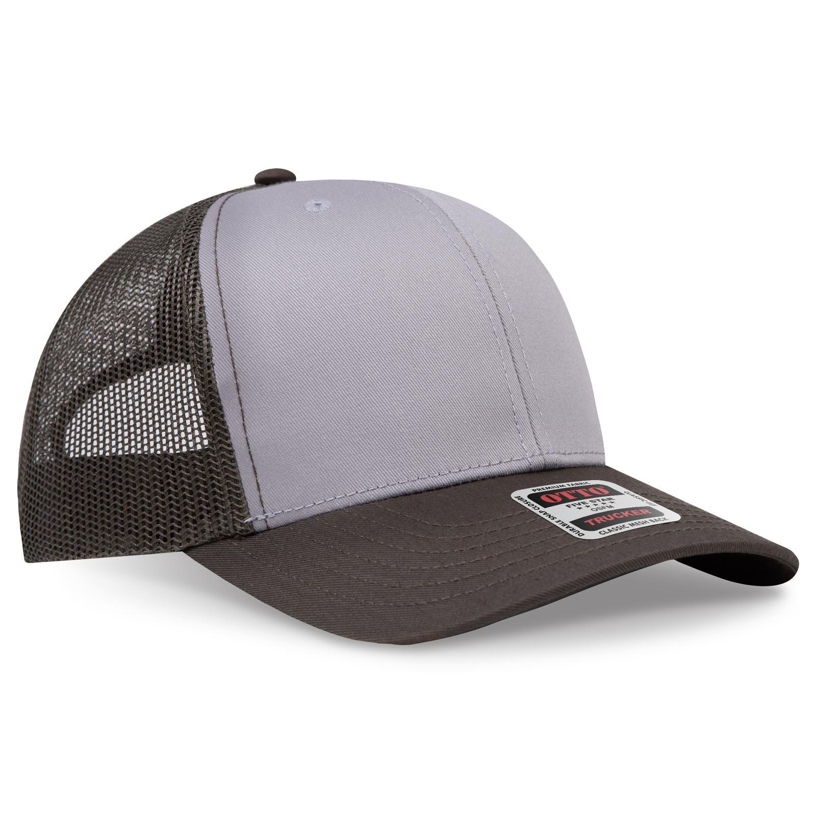 Right View of 461446 - Dk.Ol.Grn/Gry/Dk.Ol.Grn OTTO CAP 6 Panel Mid Profile Mesh Back Trucker Hat