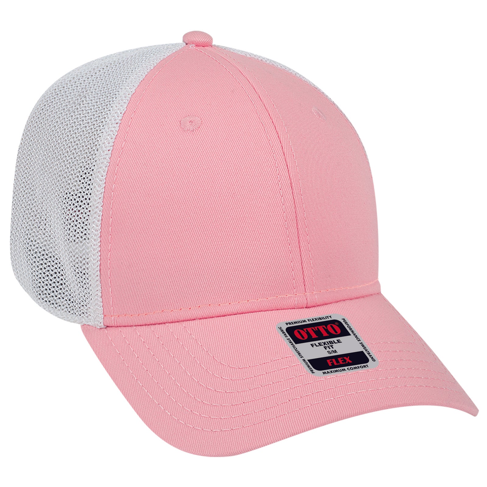 Right View of 505016 - Pnk/Pnk/Wht OTTO CAP "OTTO FLEX" Fitted 6 Panel Low Profile Mesh Back Trucker Hat