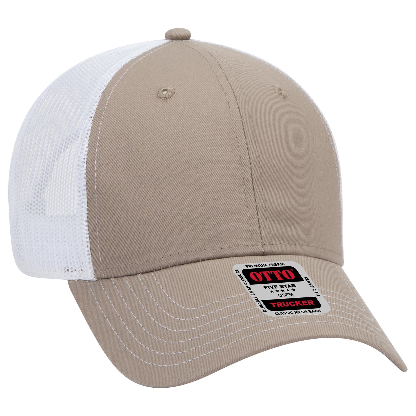 Right View of 535316 - Dk.Kha/Dk.Kha/Wht OTTO CAP 6 Panel Low Profile Mesh Back Trucker Hat