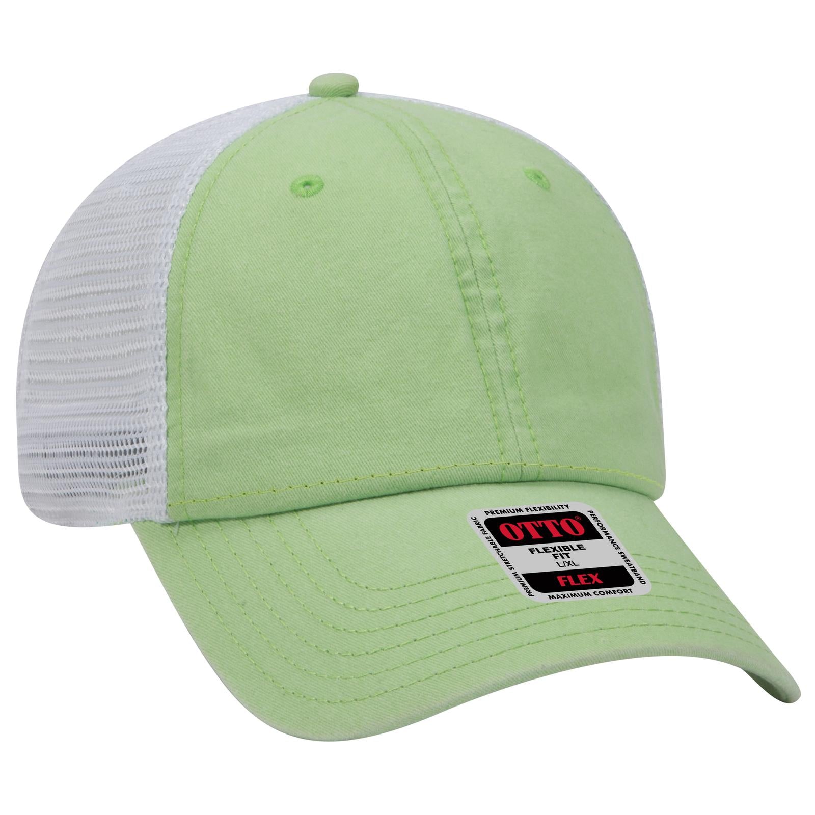 Front View of 666616 - Lime/Lime/Wht OTTO CAP "OTTO FLEX" Fitted 6 Panel Low Profile Mesh Back Trucker Hat