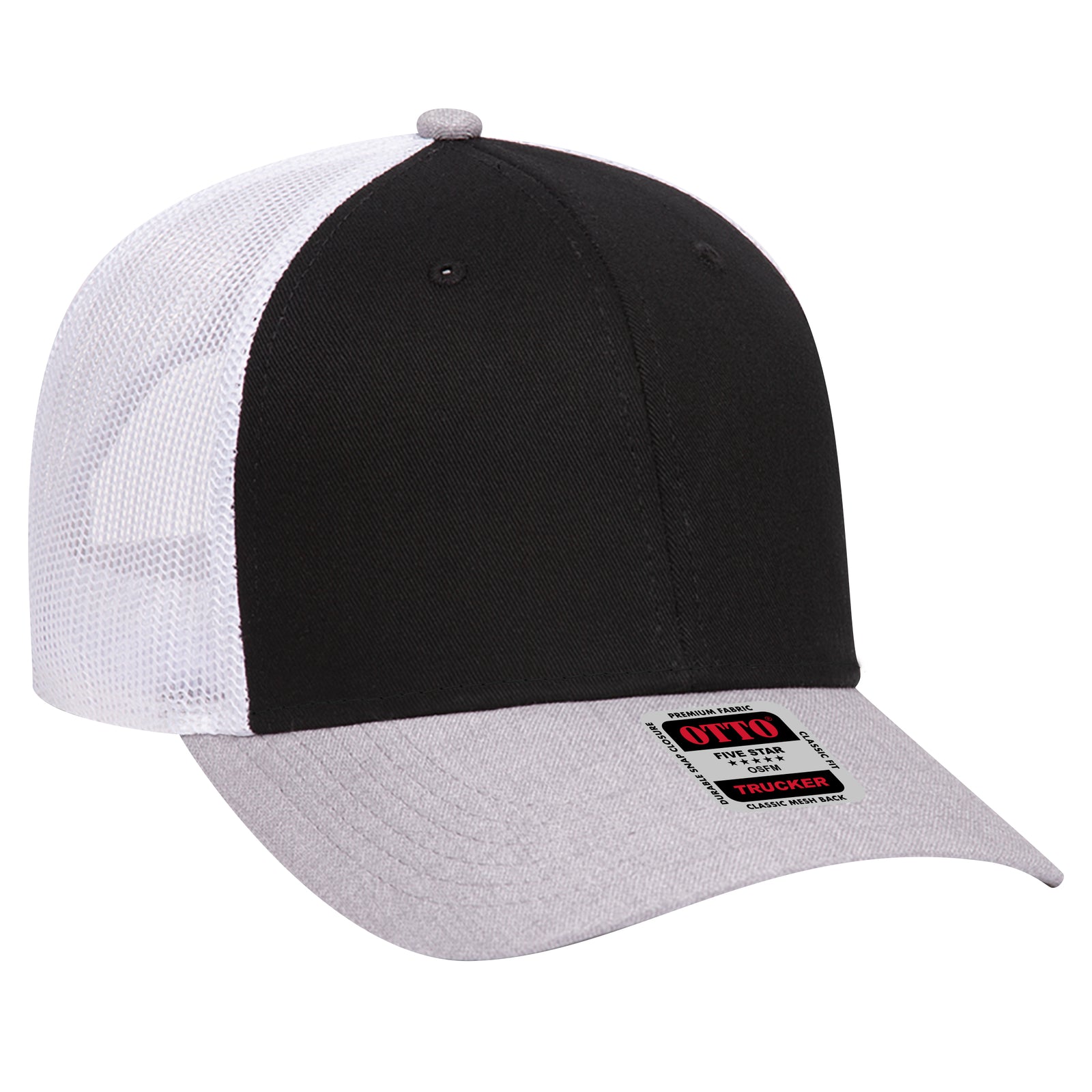 Right View of 740316 - HeatherGray/Black/White OTTO CAP 6 Panel Low Profile Mesh Back Trucker Hat