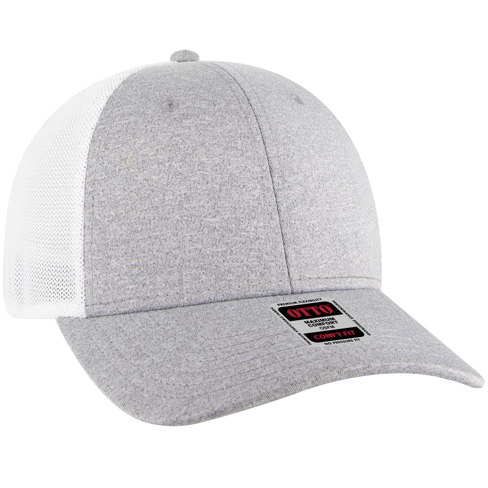 Front View of 747416B - HeatherGray/HeatherGray/White OTTO CAP "OTTO COMFY FIT" 6 Panel Low Profile Mesh Back Trucker Hat