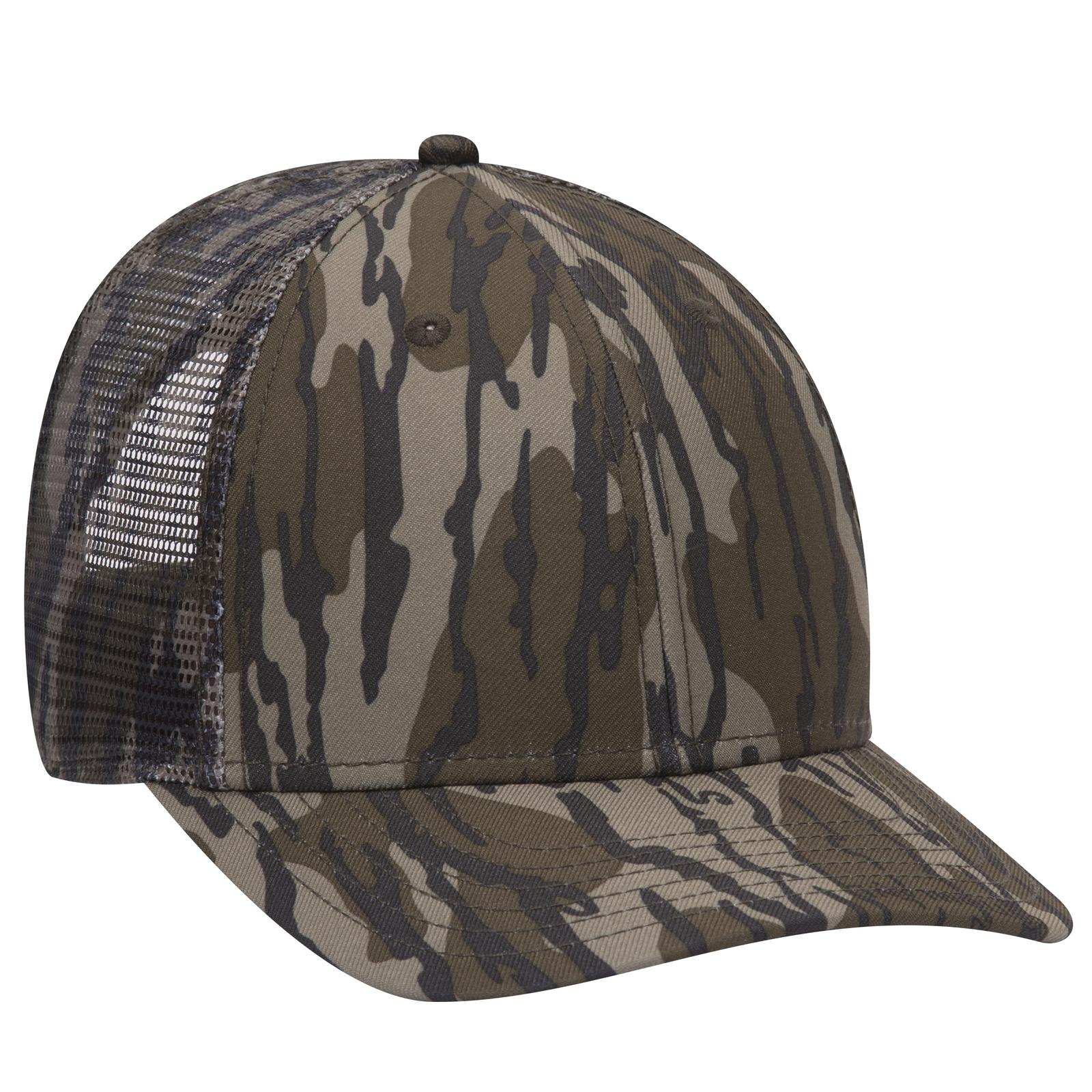 Right View of MO11 - Bottomland OTTO CAP Mossy Oak Camouflage Superior Polyester Twill 6 Panel Low Profile Mesh Back Trucker Hat