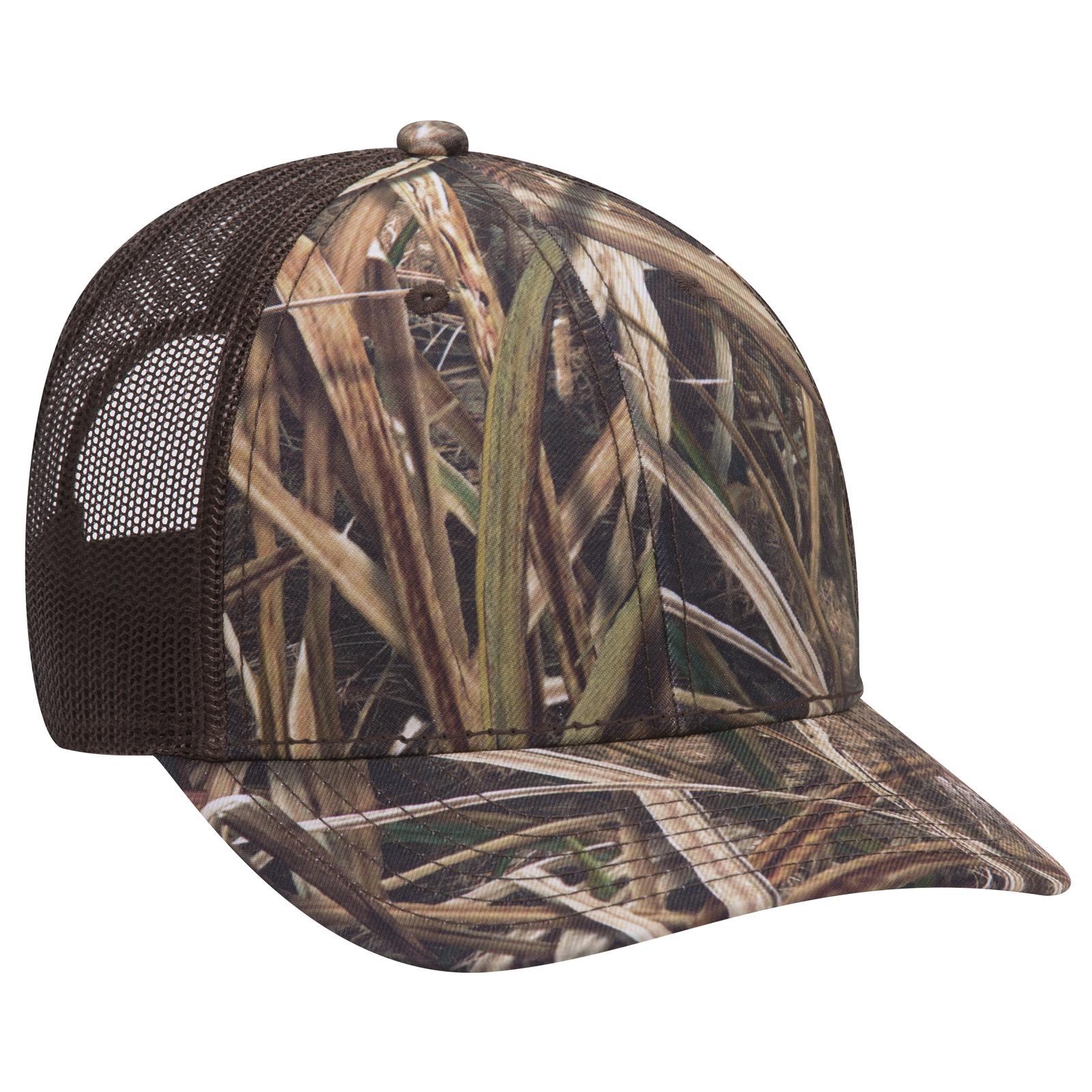 Right View of MO439 - Shadow Grass Blades/Dk. Brn OTTO CAP Mossy Oak Camouflage 6 Panel Low Profile Mesh Back Trucker Hat