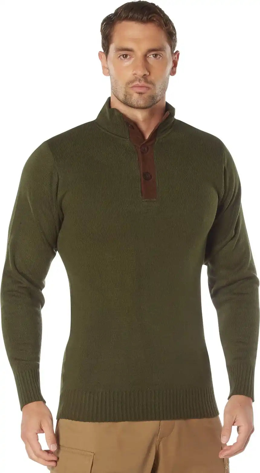 Rothco 3-button Sweater with Suede Accents - Olive Drab / 2xl