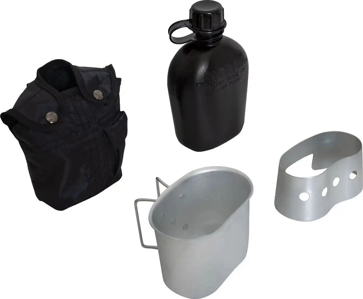 Rothco 4 Piece Canteen Kit with Cover Aluminum Cup & Stove / Stand - Black / one Size