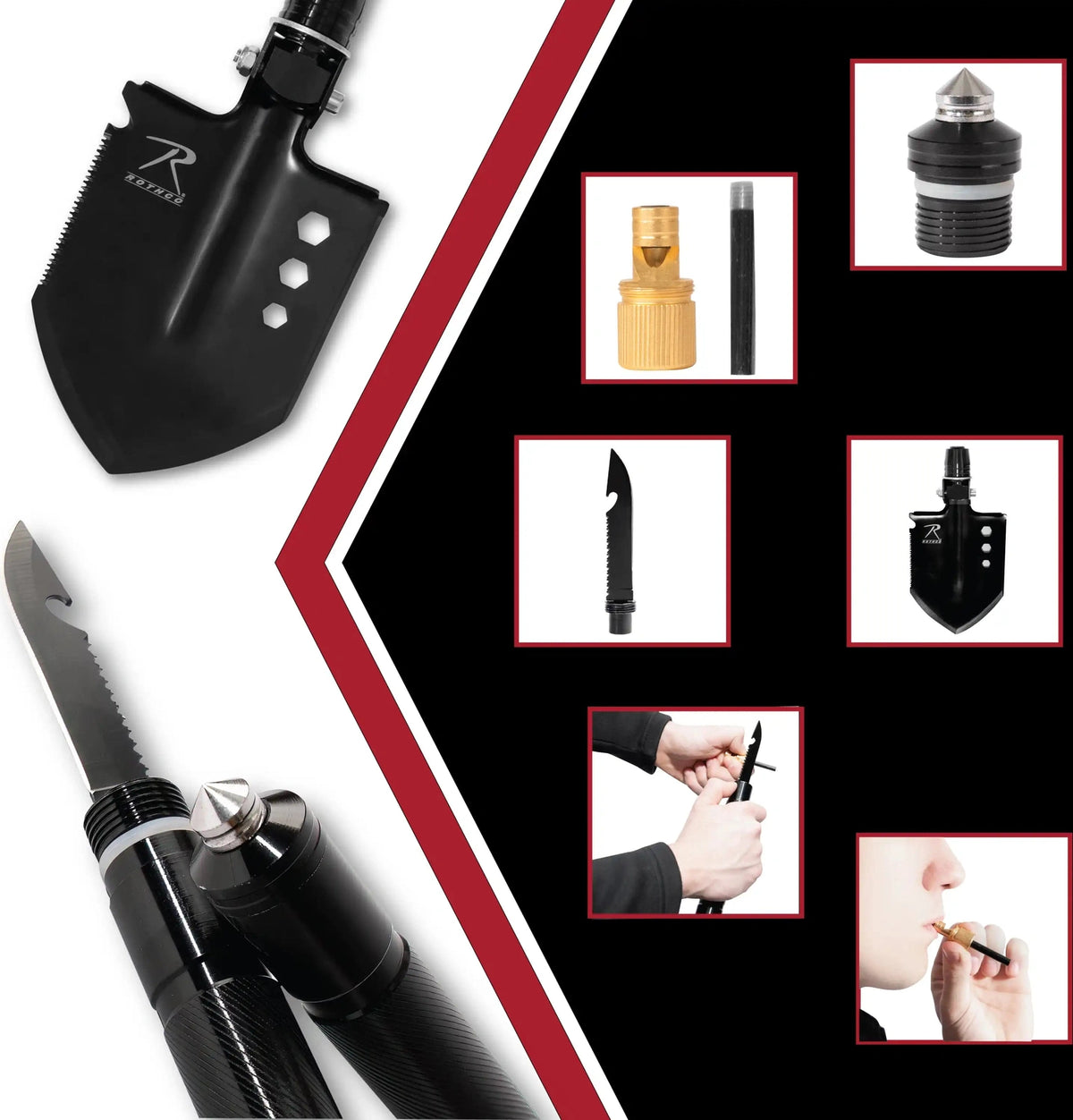 Rothco 8 in 1 Multi Tool Survival Shovel / Portable Camping Entrenching Stainless Steel