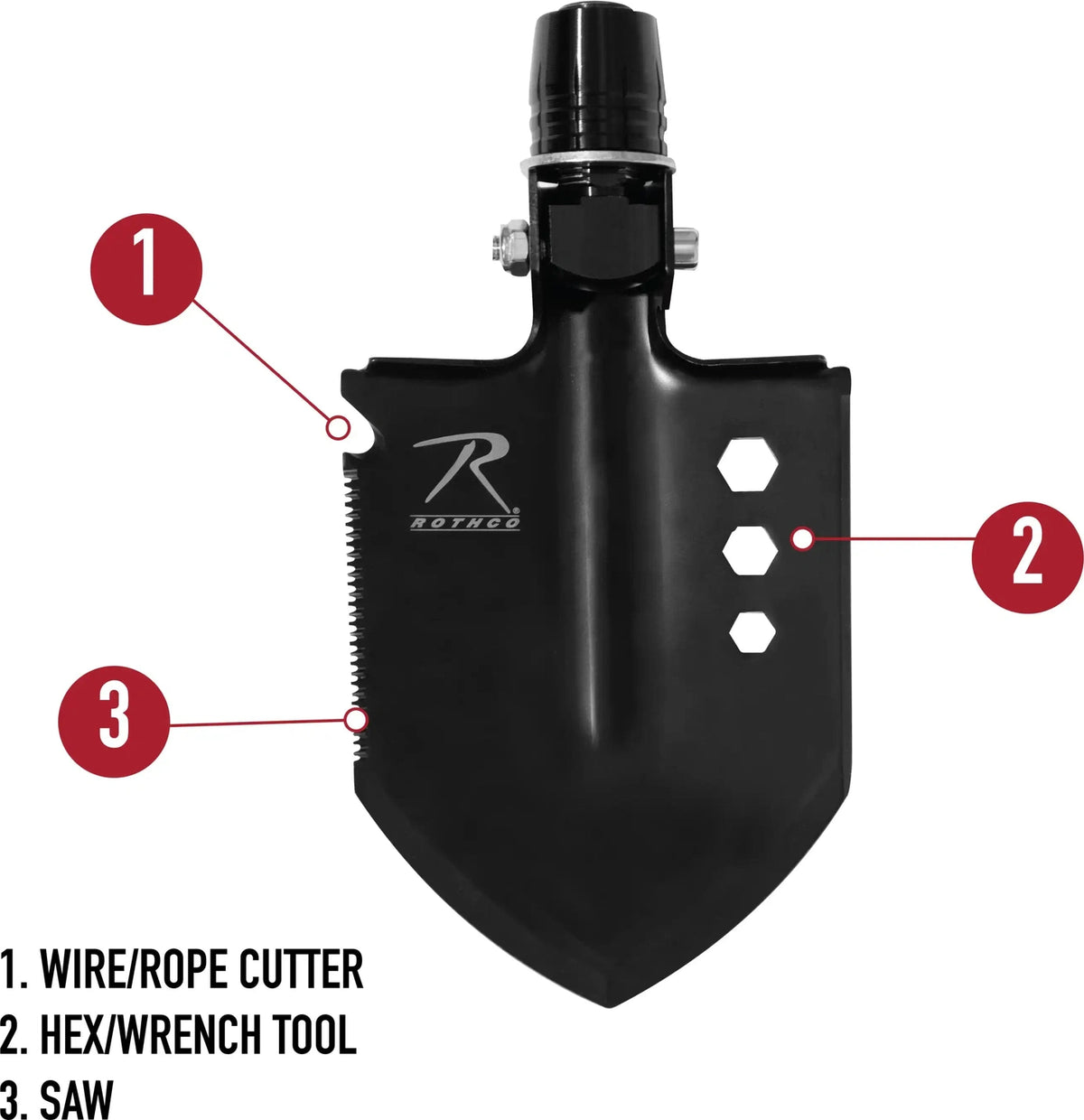 Rothco 8 in 1 Multi Tool Survival Shovel / Portable Camping Entrenching Stainless Steel