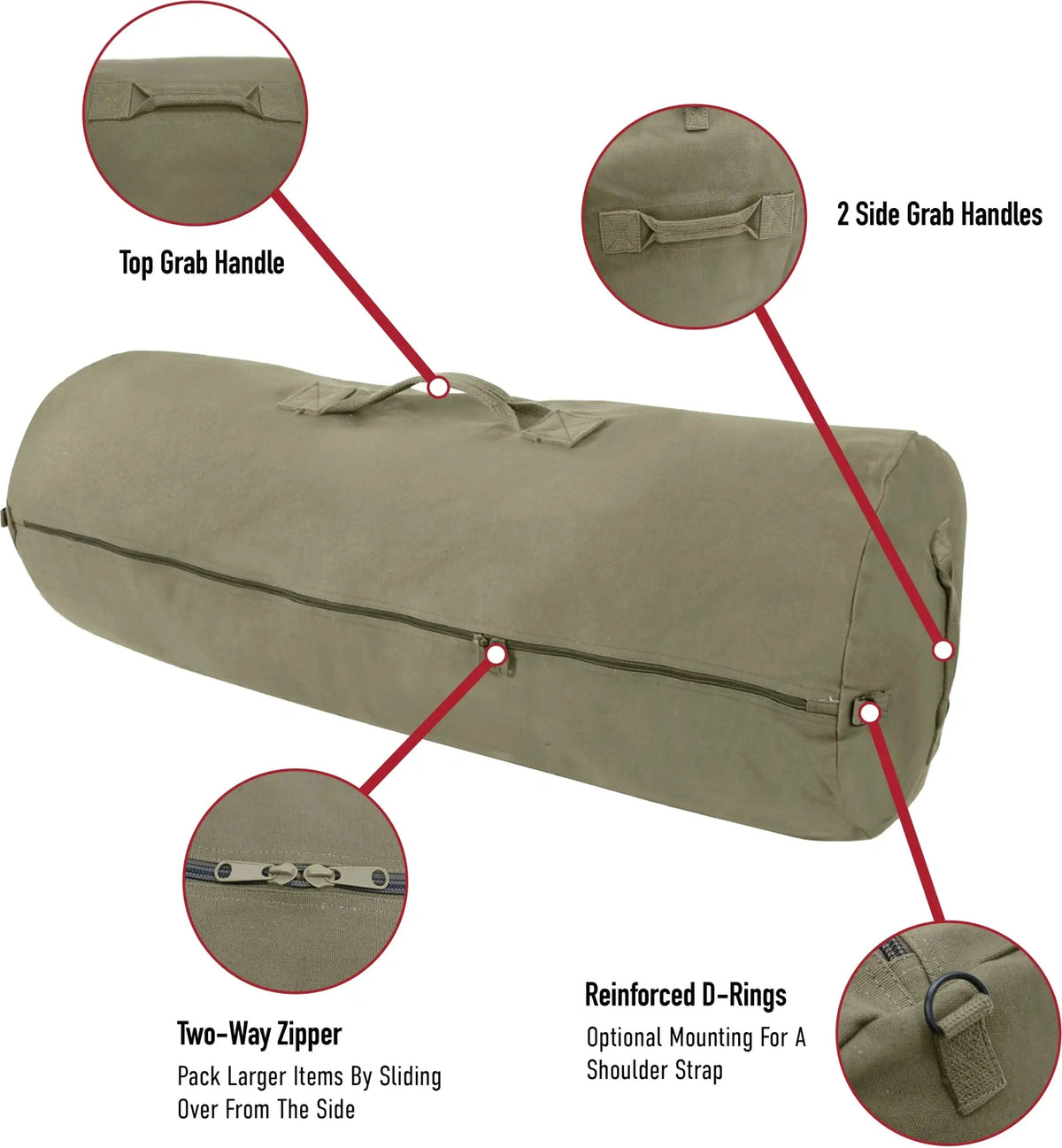 Rothco Canvas Duffle Bag with Side Zipper