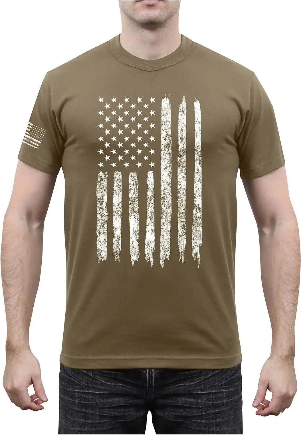 Rothco Distressed us Flag Athletic Fit T-shirt - Coyote Brown / s