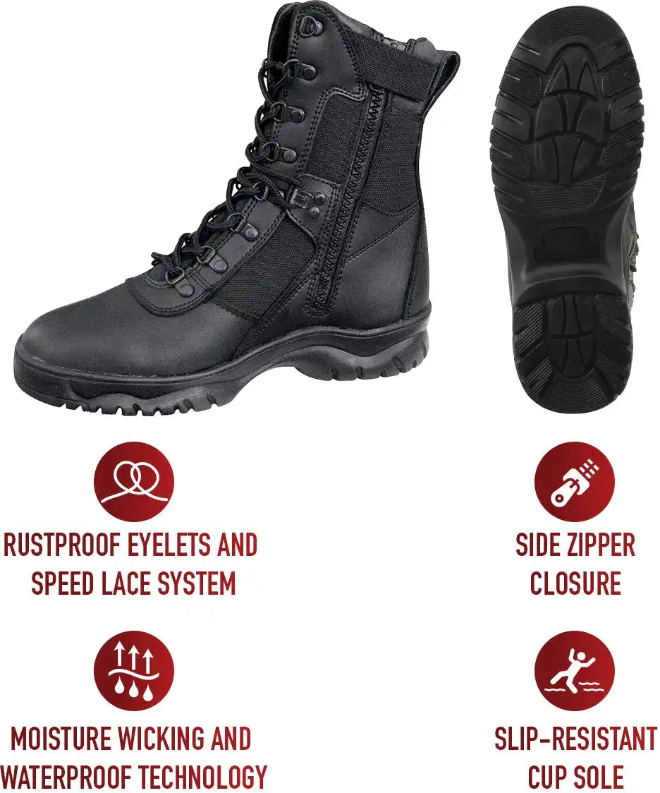 Rothco Forced Entry Tactical Boot with Side Zipper 8 Inch Black / 8.5