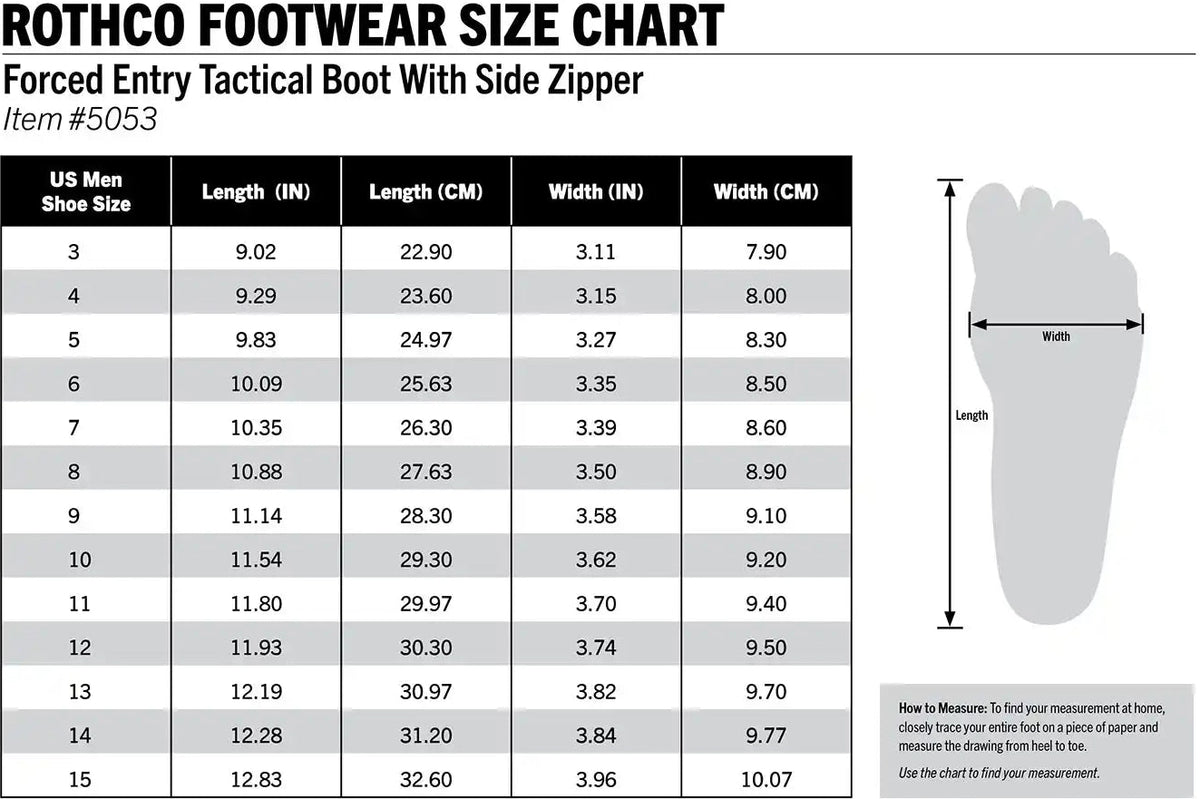 Rothco Forced Entry Tactical Boot with Side Zipper 8 Inch Black / 8.5