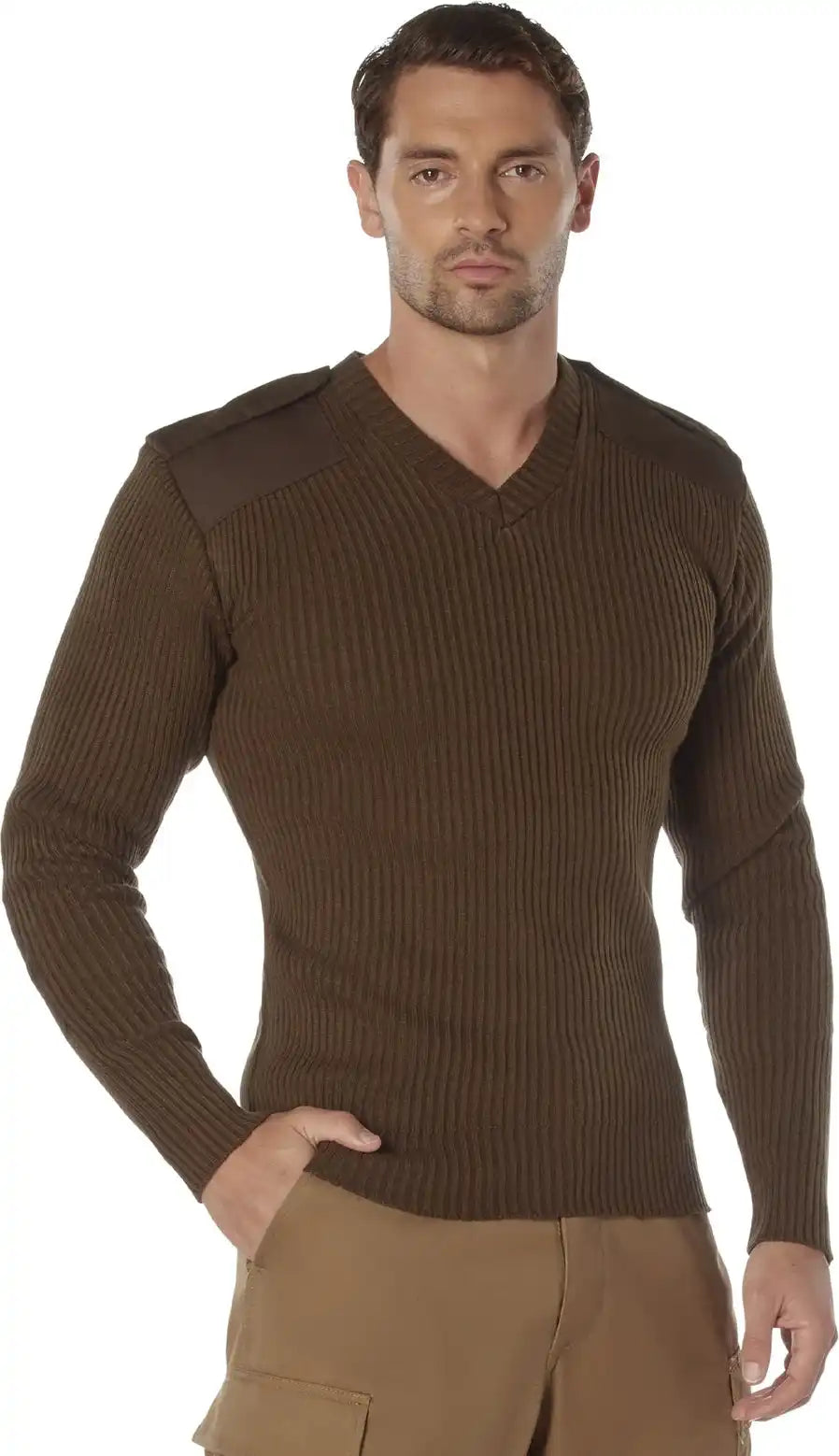Rothco G.i. Style Acrylic V-neck Sweater - Brown / s