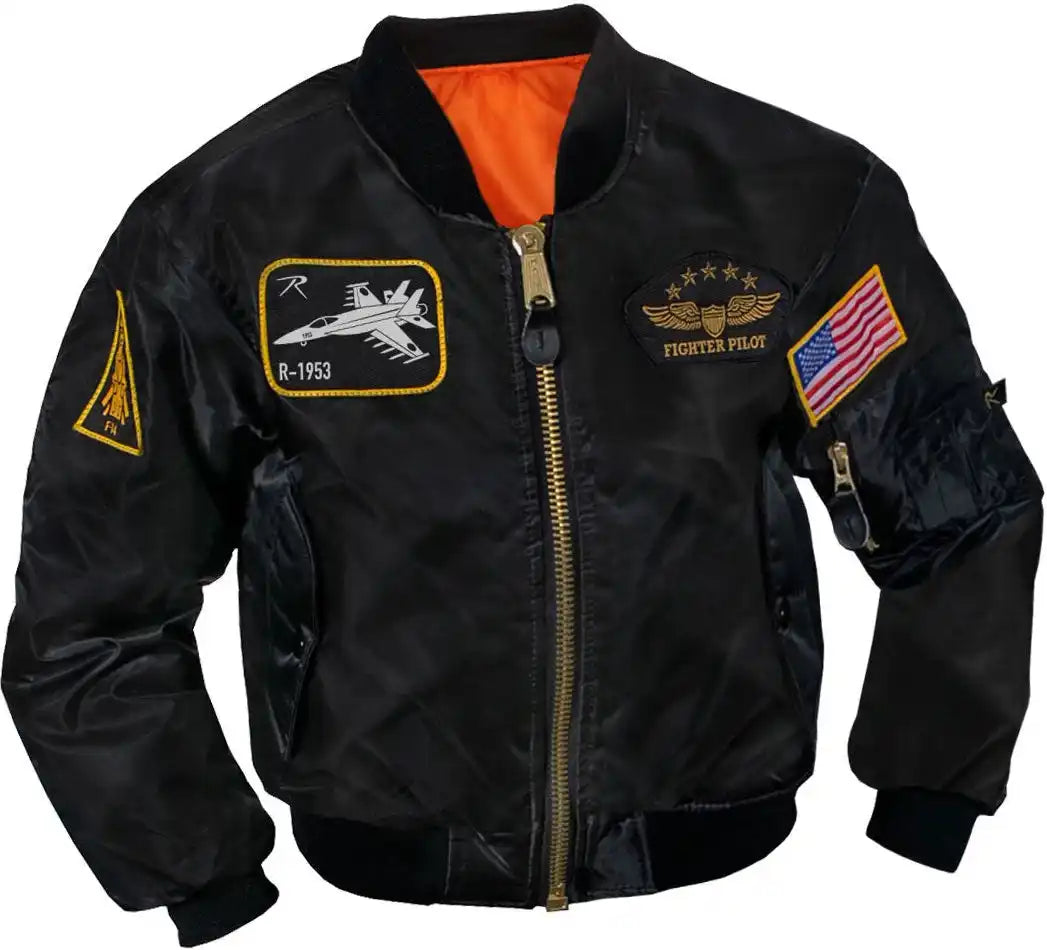 Rothco Kids Flight Jacket with Patches - Black / s