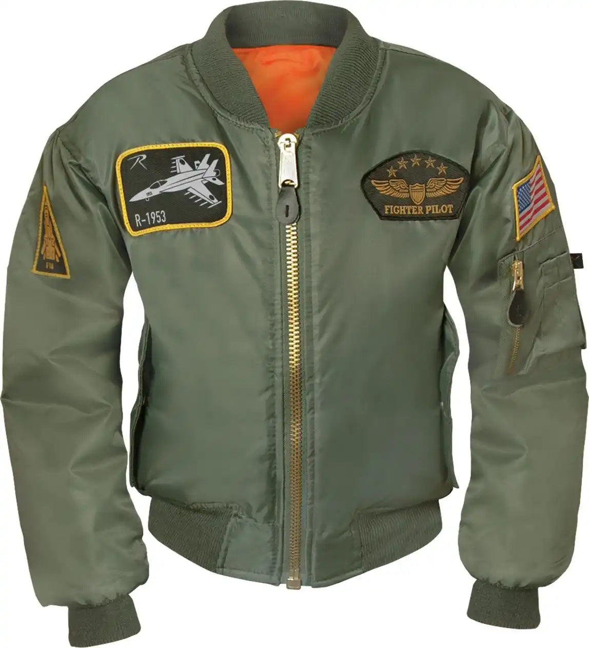 Rothco Kids Flight Jacket with Patches - Sage Green / s
