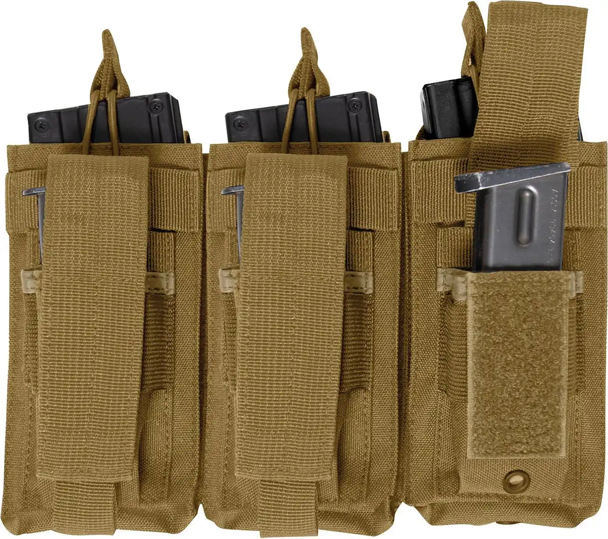 Rothco Molle Triple Kangaroo Rifle and Pistol Mag Pouch - Coyote Brown
