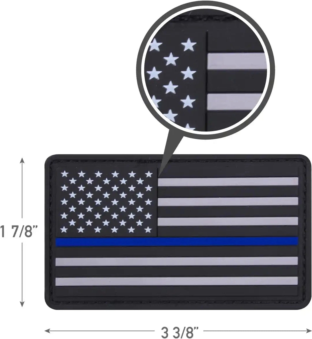 Rothco Pvc Thin Blue Line Flag Patch - Hook Back - Black / Silver / Bulk Packaging / one Size
