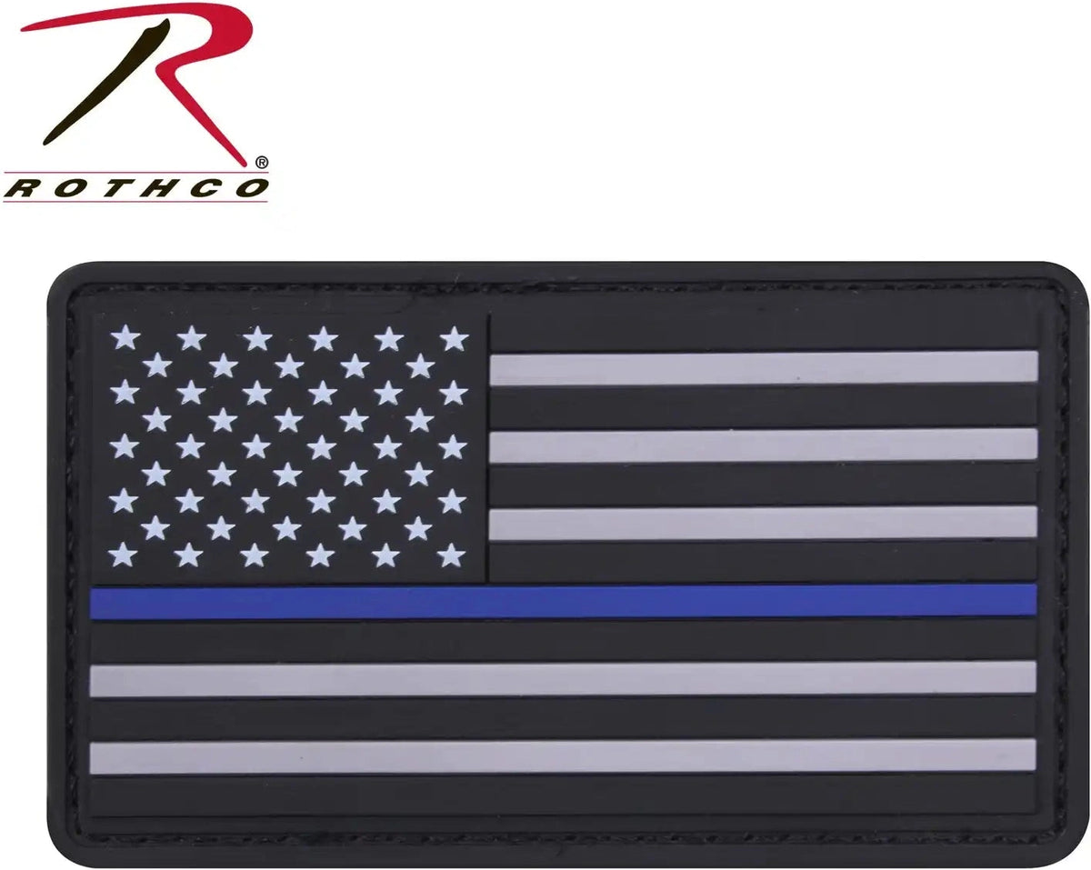 Rothco Pvc Thin Blue Line Flag Patch - Hook Back - Black / Silver / Bulk Packaging / one Size