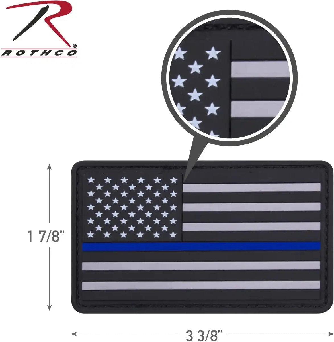 Rothco Pvc Thin Blue Line Flag Patch - Hook Back - Black / Silver / Bulk Packaging / one Size