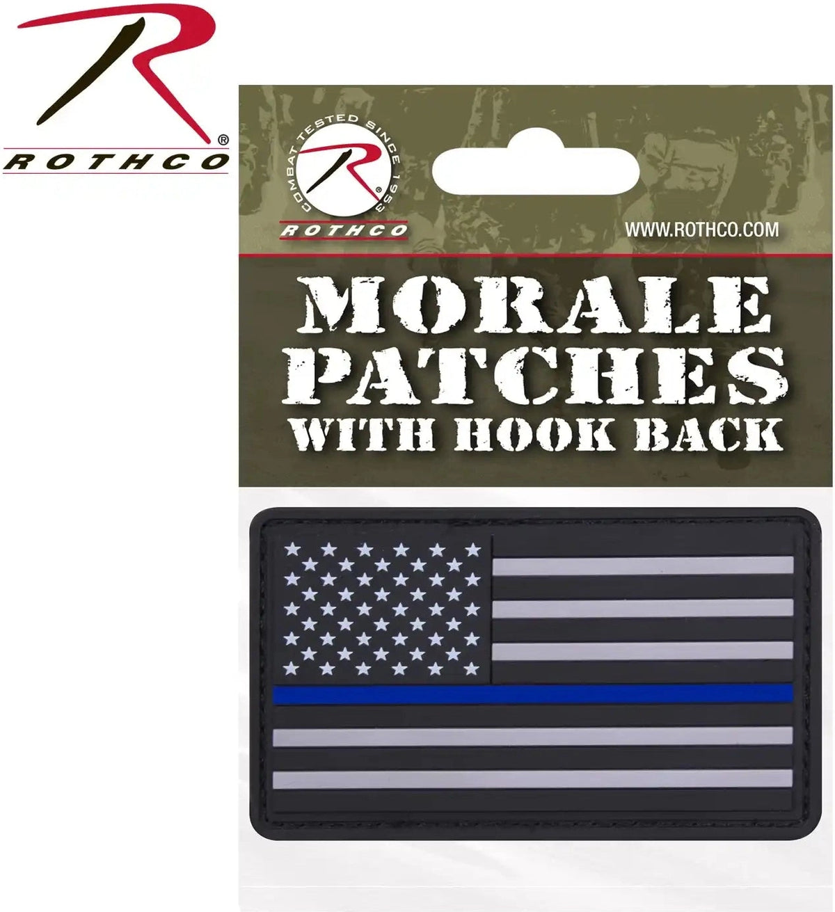 Rothco Pvc Thin Blue Line Flag Patch - Hook Back - Black / Silver / Bulk Packaging / one Size