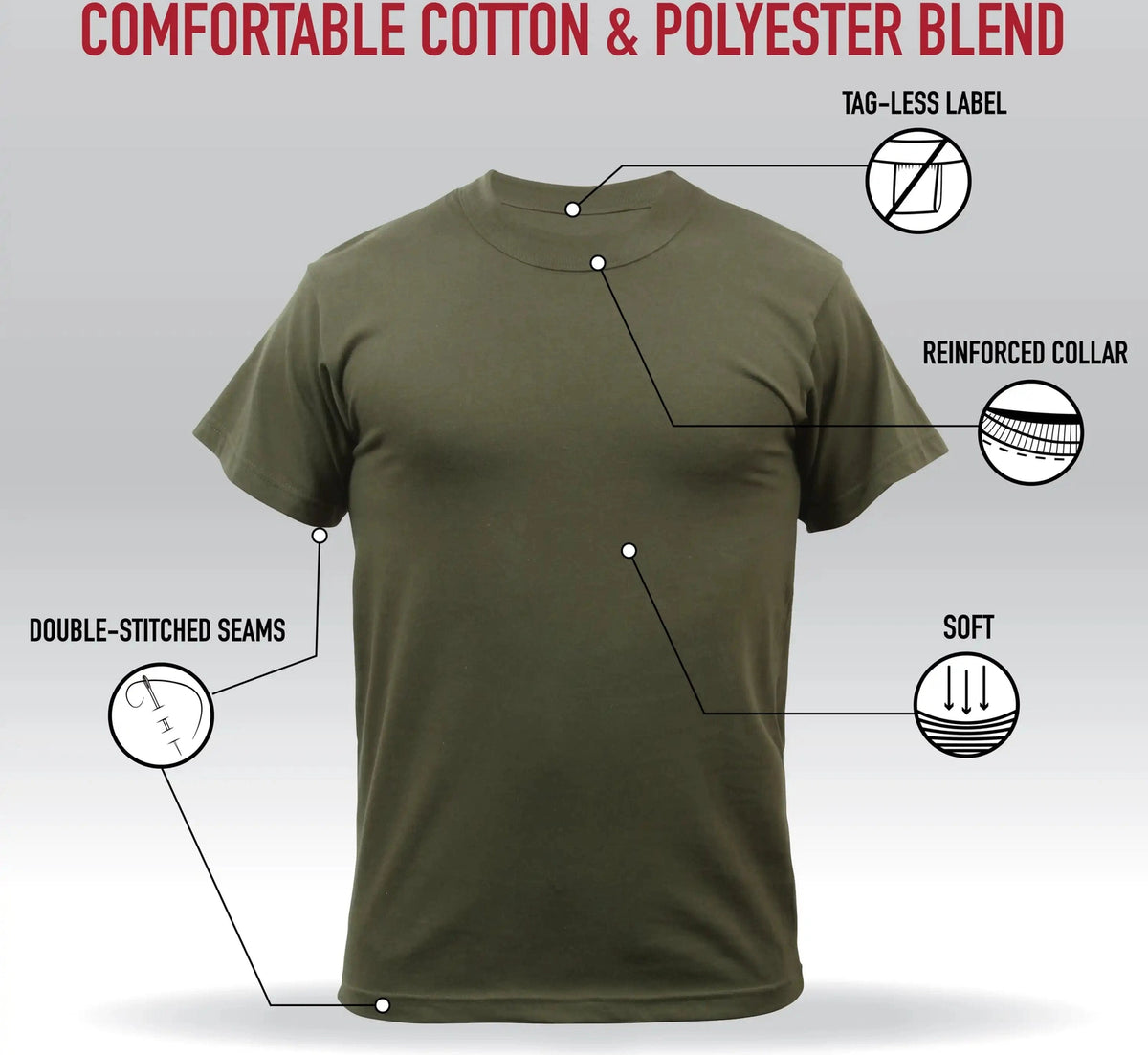 Rothco Solid Color T-shirt with Cotton / Polyester Blend