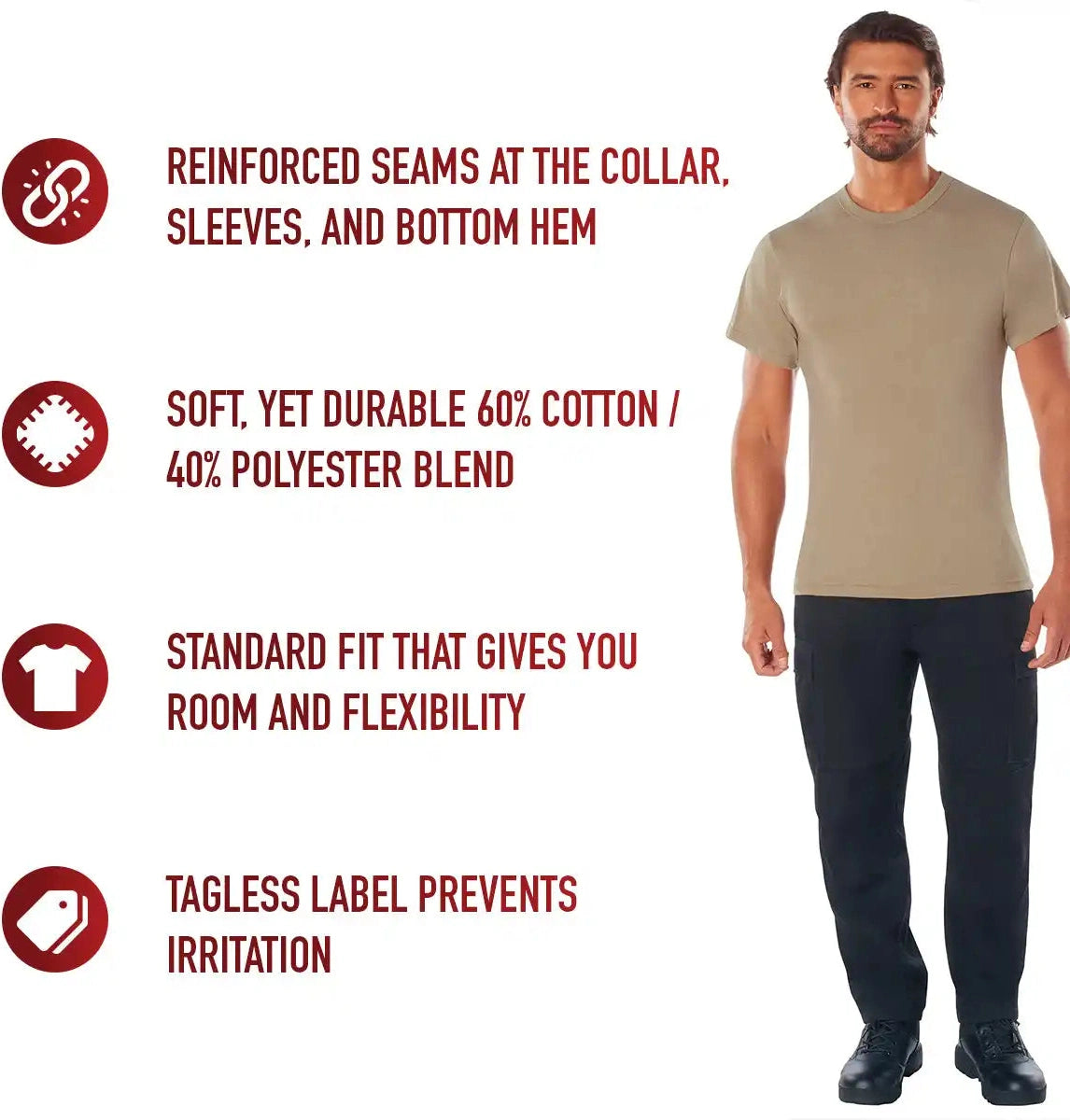 Rothco Solid Color T-shirt with Cotton / Polyester Blend