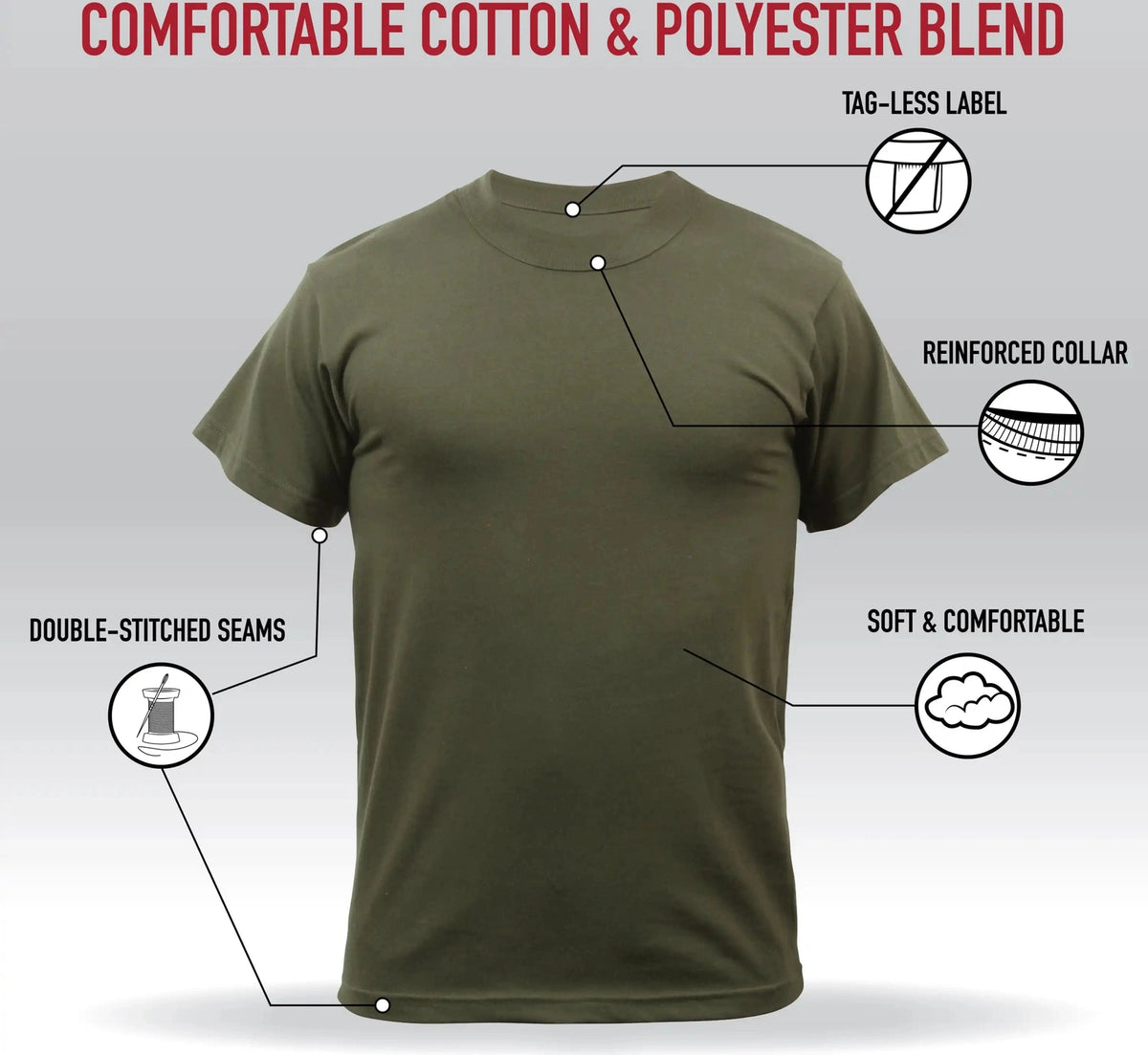 Rothco Solid Color T-shirt with Cotton / Polyester Blend