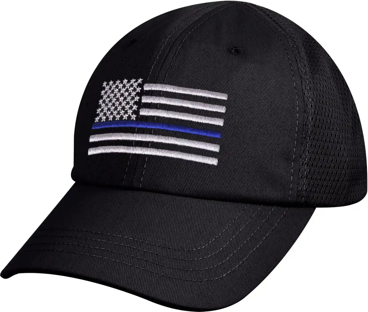 Rothco Tactical Mesh Back Cap with Thin Blue Line Flag - Black / one Size