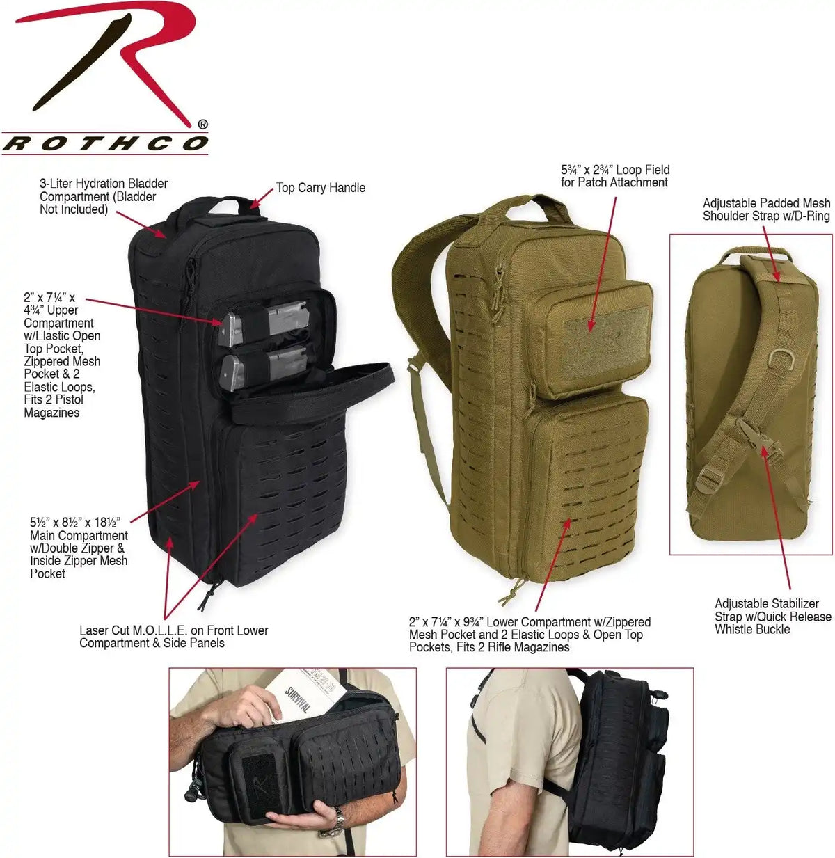 Rothco Tactical Single Sling Pack with Laser Cut Molle