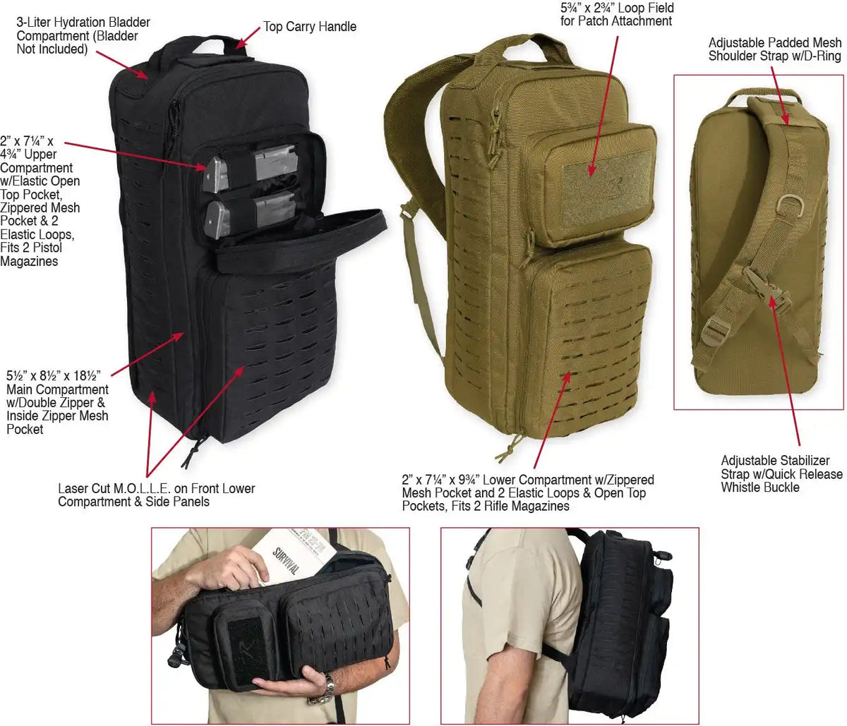 Rothco Tactical Single Sling Pack with Laser Cut Molle