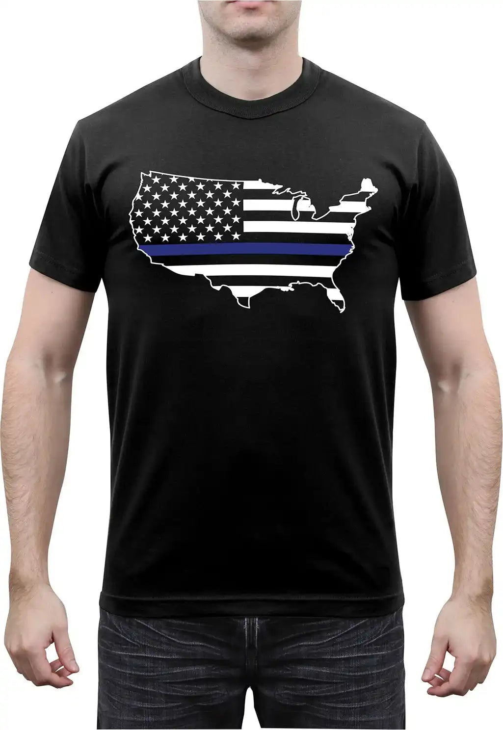 Rothco Thin Blue Line America Map t Shirt Black / s