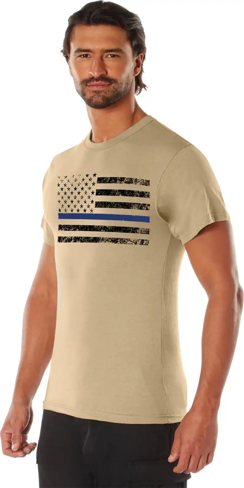 Rothco Thin Blue Line T-shirt - Desert Sand W/ Black Flag / s
