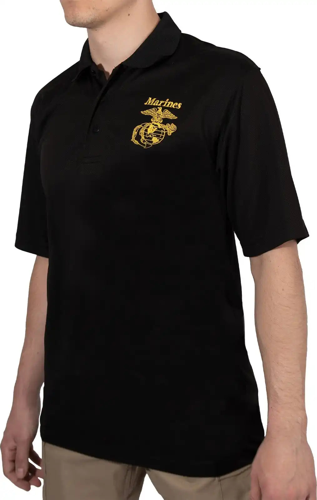Rothco Usmc Eagle Globe & Anchor Moisture Wicking Polo Shirt - Black