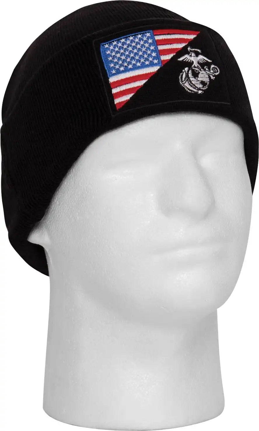 Rothco Usmc Eagle Globe and Anchor / us Flag Deluxe Fine Knit Watch Cap Black / one Size