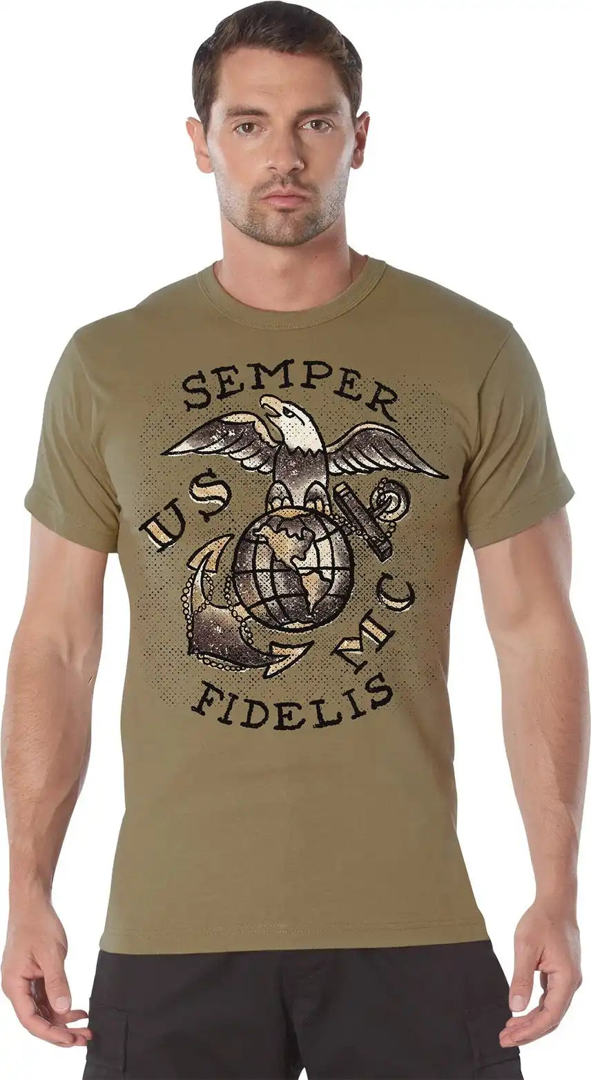 Rothco Usmc Semper Fidelis T-shirt - Coyote Brown / s