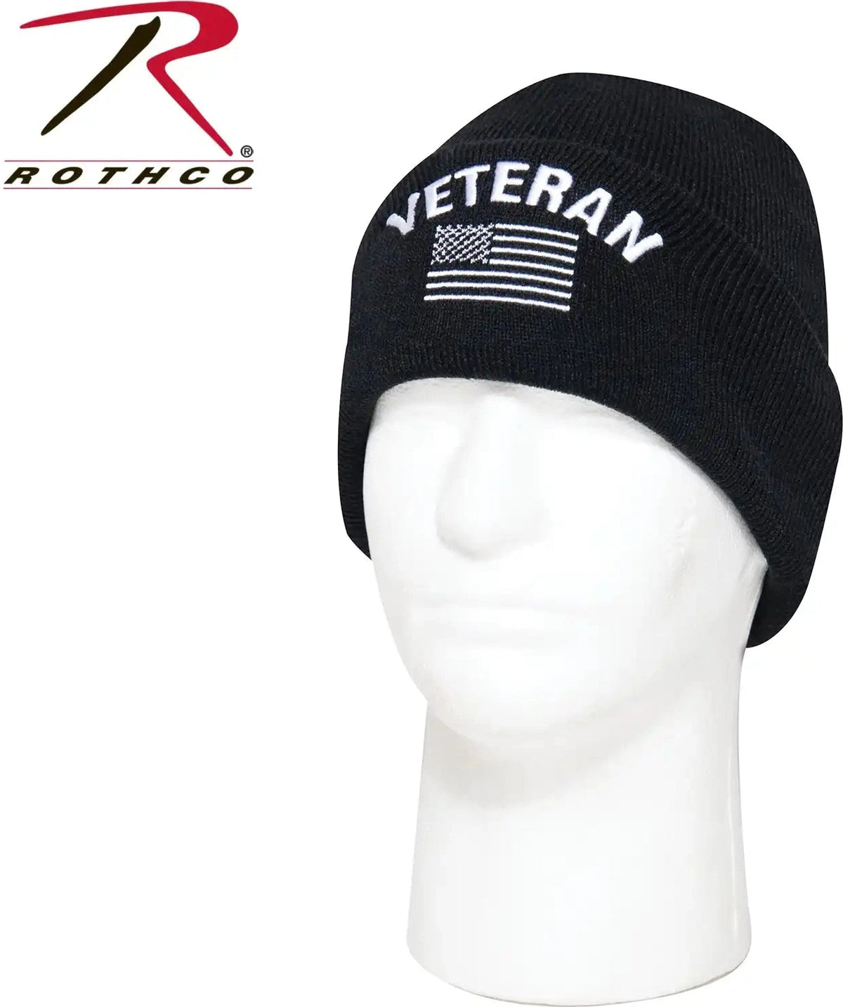 Rothco Veteran with us Flag Fine Knit Watch Cap Black / one Size
