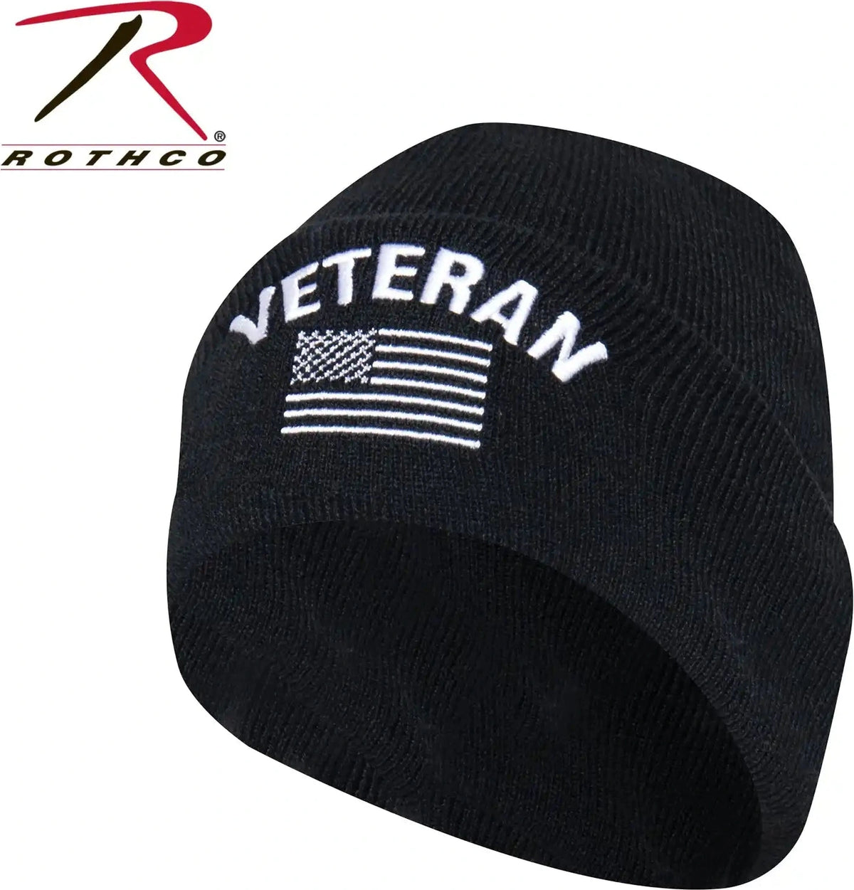 Rothco Veteran with us Flag Fine Knit Watch Cap Black / one Size