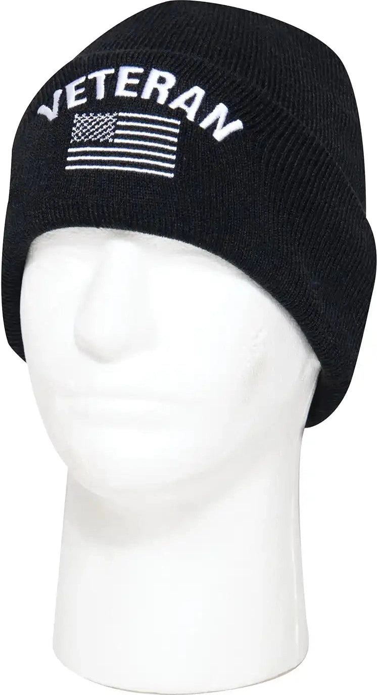 Rothco Veteran with us Flag Fine Knit Watch Cap Black / one Size