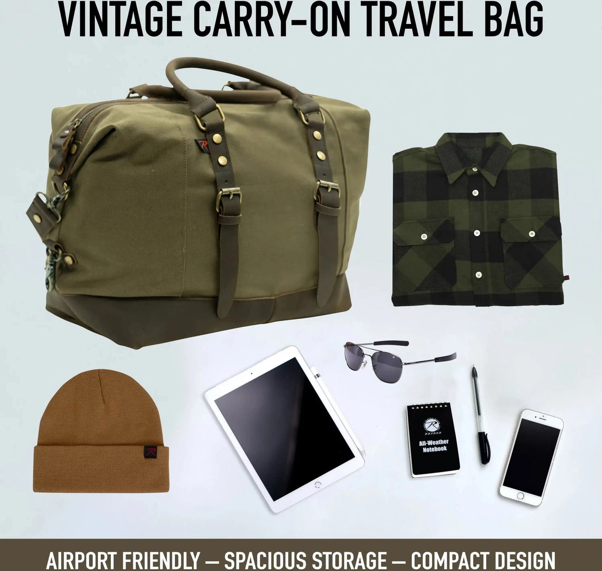 Rothco Vintage Carry on Travel Bag Olive Drab