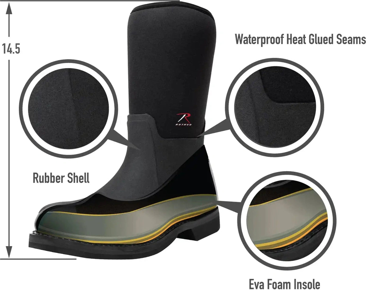 Rothco Waterproof Rubber Boots - Black - 14.5 Inch - 12