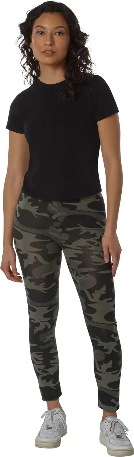 Rothco Womens Workout Performance Camo Leggings with Pockets - Black / Xs