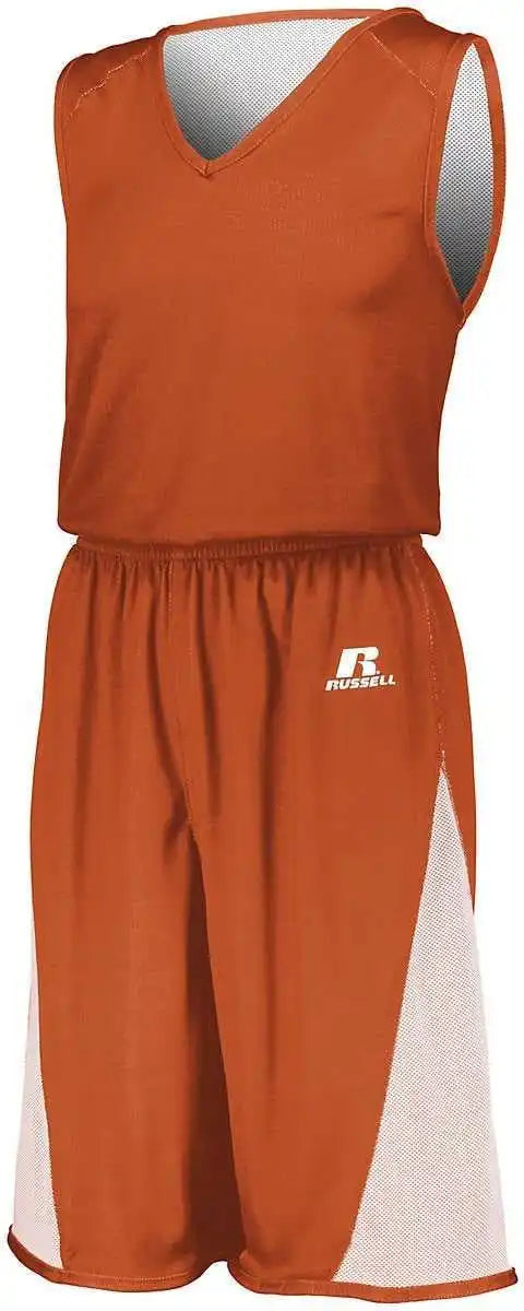 Russell 5r6dlb Youth Undivided Single Ply Reversible Shorts - Burnt Orange White