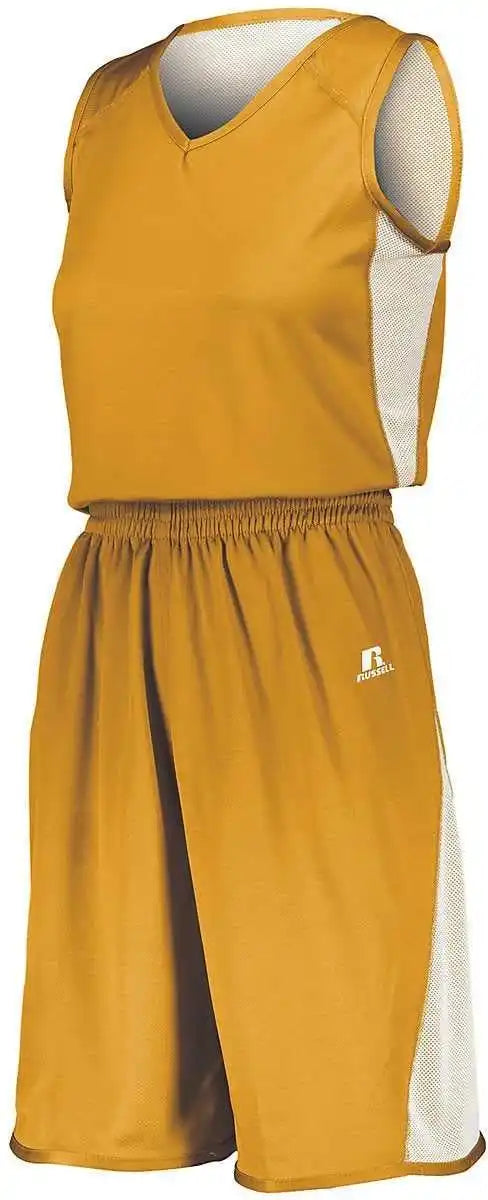 Russell 5r6dlx Ladies Undivided Single Ply Reversible Shorts - Gold White