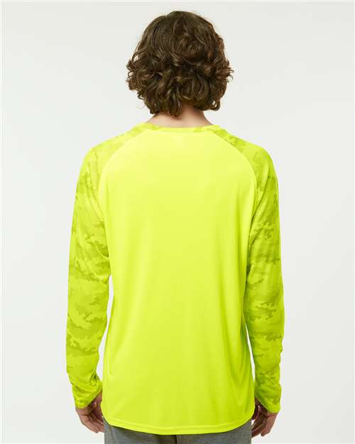 Safety Green Cayman Performance Camo Colorblocked Long Sleeve T-Shirt - 216