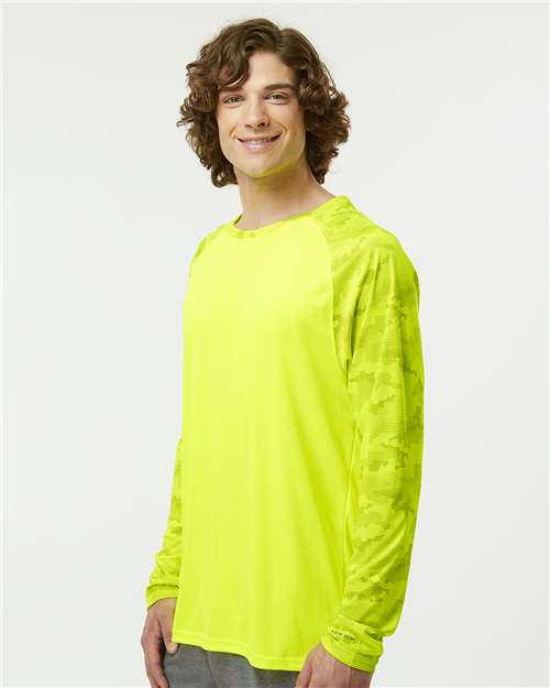 Safety Green Cayman Performance Camo Colorblocked Long Sleeve T-Shirt - 216