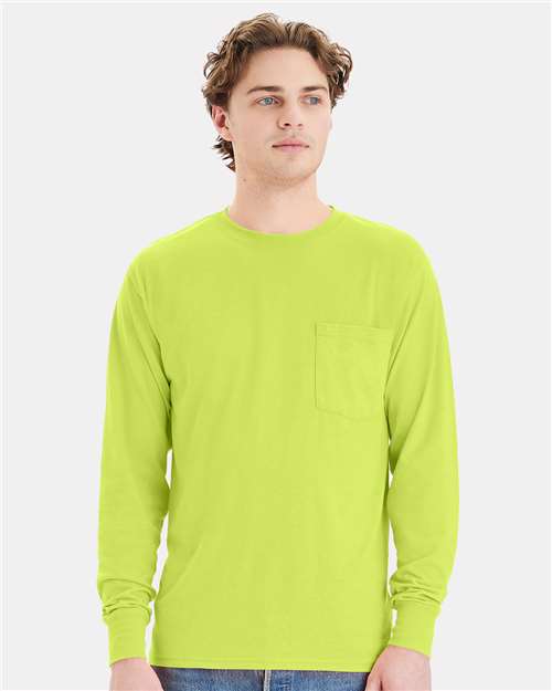 Safety Green Workwear Long Sleeve Pocket T-Shirt - W120
