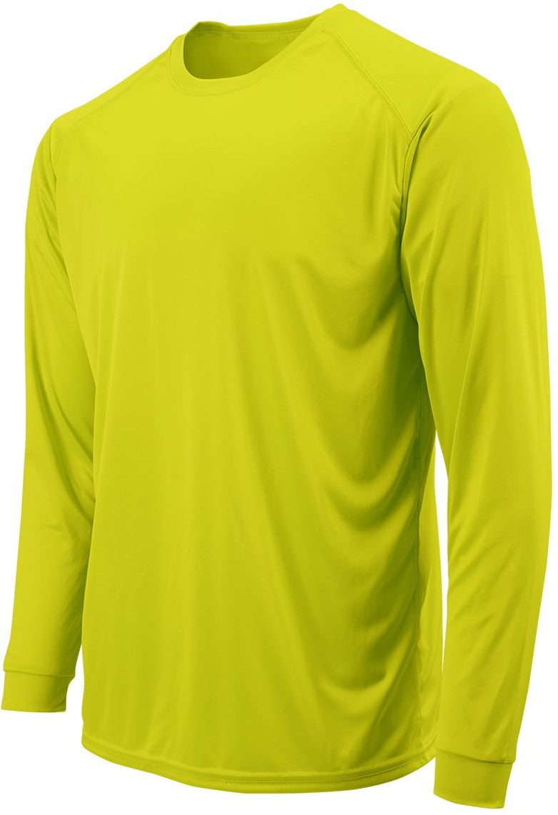 Front View of Safety Green Youth Long Islander Performance Long Sleeve T-Shirt - 218Y